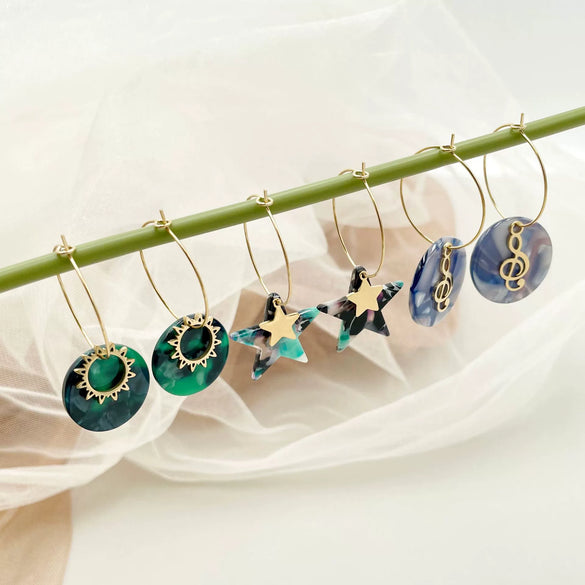 Acrylic And Stainless Steel Multishape Ear Ring With Love Leaves And Fivepointed Star Pattern Electroplated