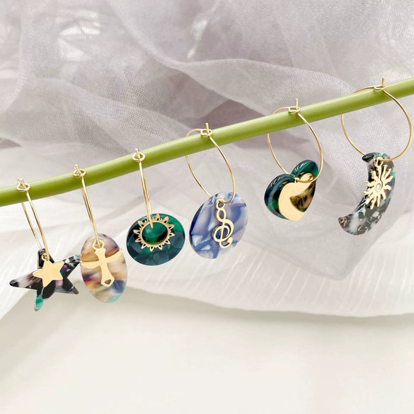 Acrylic And Stainless Steel Multishape Ear Ring With Love Leaves And Fivepointed Star Pattern Electroplated