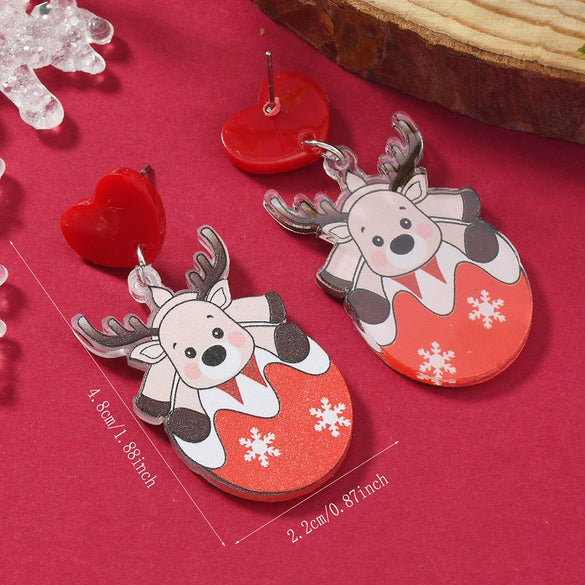 Acrylic Animal Cartoon Flower Cow Fashion Cute Unisex Minimalist Earrings For Christmas Decoration