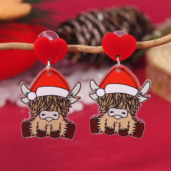 Acrylic Animal Cartoon Flower Cow Fashion Cute Unisex Minimalist Earrings For Christmas Decoration