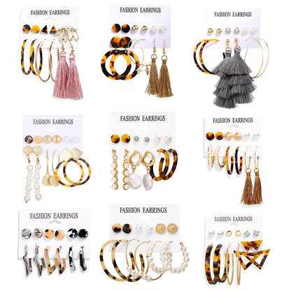 Acrylic Artificial Pearl Circle Tassel Earrings Set 6 Piece Set Hot Selling Earrings Wholesale Gooddiy