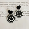 Acrylic Black And White Plaid Geometric Ear Clip Earrings With Heart And Smiley Face Design For Women Retro Sweet Style