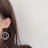 Acrylic Black And White Plaid Geometric Ear Clip Earrings With Heart And Smiley Face Design For Women Retro Sweet Style