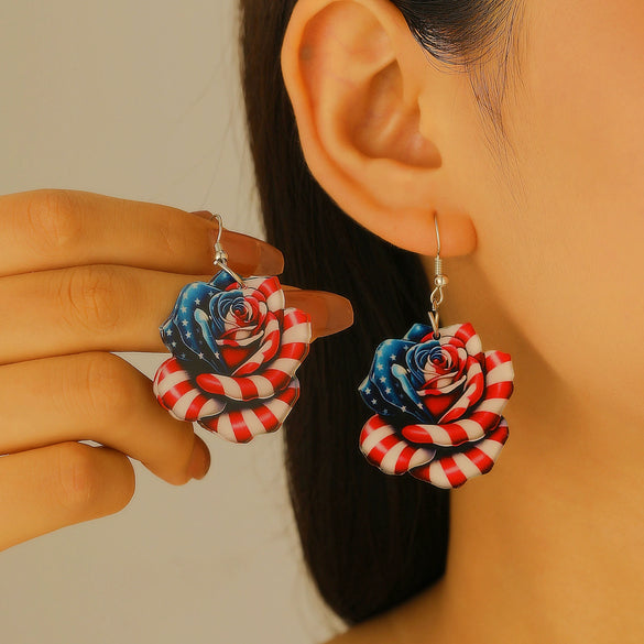 Acrylic Bow Earrings With Baking Paint American Flag Design For Women