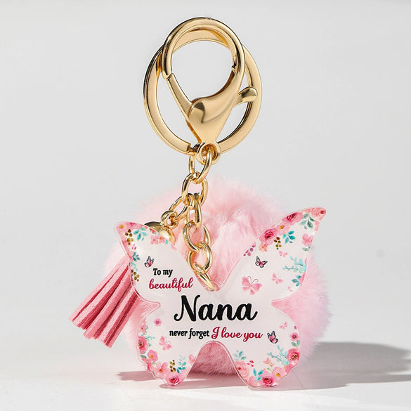 Acrylic Butterfly Floral Keychain With Plush Pompom And Tassel Fashion Festival Element