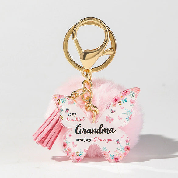 Acrylic Butterfly Floral Keychain With Plush Pompom And Tassel Fashion Festival Element