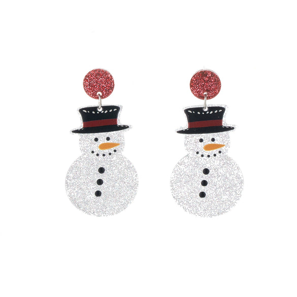 Acrylic Cartoon Christmas Snowman Earrings For Women With Electroplating Design