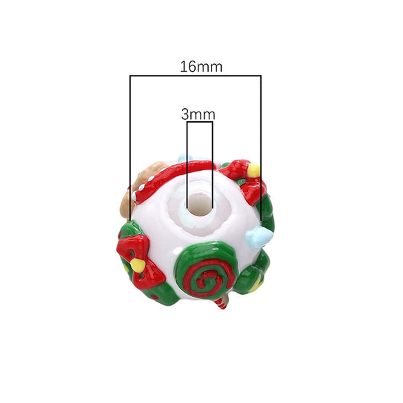 Acrylic Christmas Hand Painted Beads With Santa Claus Pattern Dripping Oil Style Gingerbread Man Cartoon Beads Pendant Handmade Diy Beaded Bracelet Mobile Phone Chain Accessories