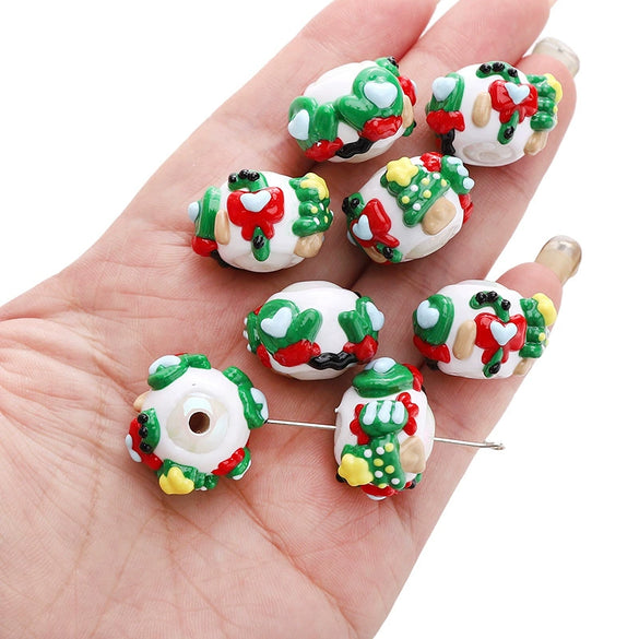 Acrylic Christmas Hand Painted Beads With Santa Claus Pattern Dripping Oil Style Gingerbread Man Cartoon Beads Pendant Handmade Diy Beaded Bracelet Mobile Phone Chain Accessories