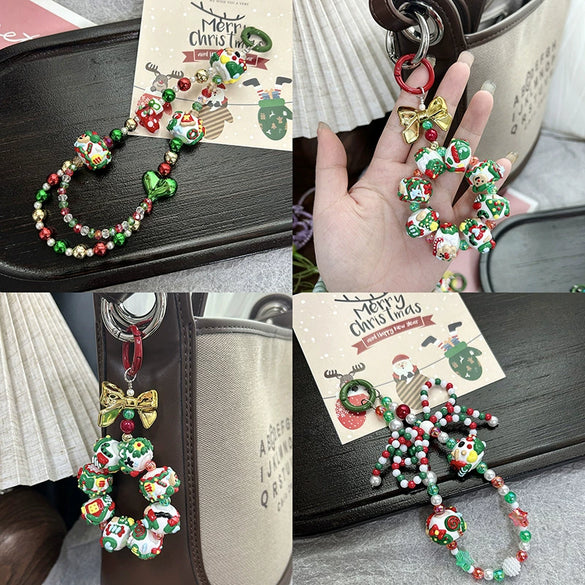 Acrylic Christmas Hand Painted Beads With Santa Claus Pattern Dripping Oil Style Gingerbread Man Cartoon Beads Pendant Handmade Diy Beaded Bracelet Mobile Phone Chain Accessories