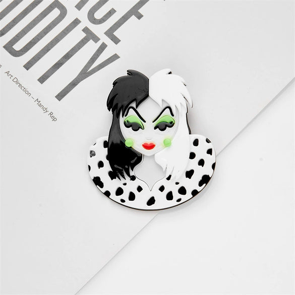 Acrylic Clothing Brooch With Cartoon Characters Black And White Wave Dot Printing