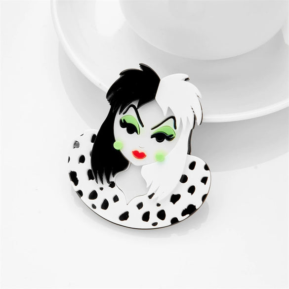 Acrylic Clothing Brooch With Cartoon Characters Black And White Wave Dot Printing