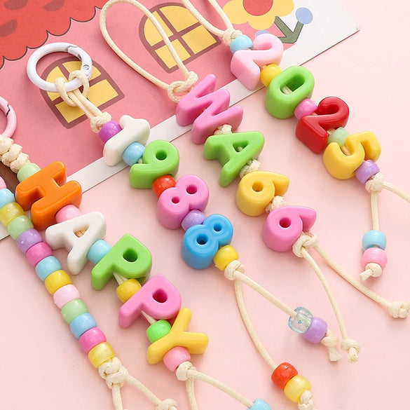 Acrylic Digital English Round Bead Diy Handmade Bracelet And Mobile Phone Chain Decoration Material