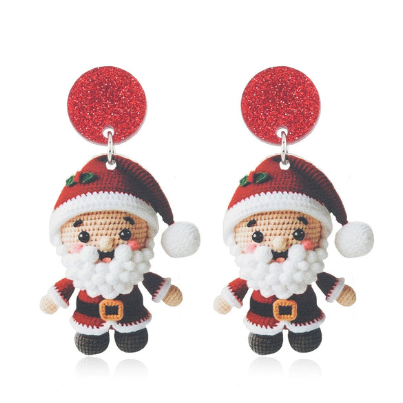 Acrylic Doublesided Earrings With Christmas Creative Santa Claus Snowman Kitten Snowflake And Flower Printing