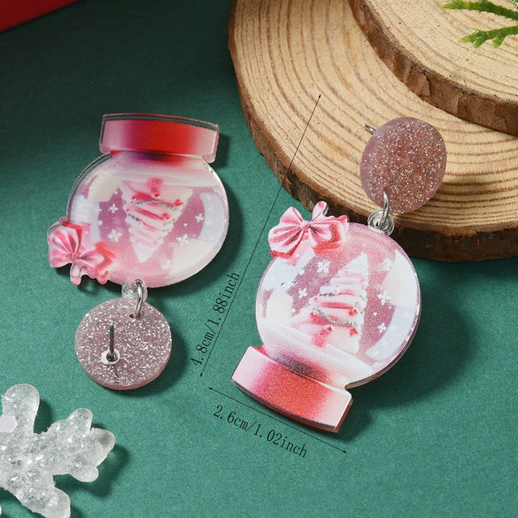 Acrylic Doublesided Earrings With Christmas Creative Santa Claus Snowman Kitten Snowflake And Flower Printing