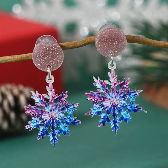 Acrylic Doublesided Earrings With Christmas Creative Santa Claus Snowman Kitten Snowflake And Flower Printing