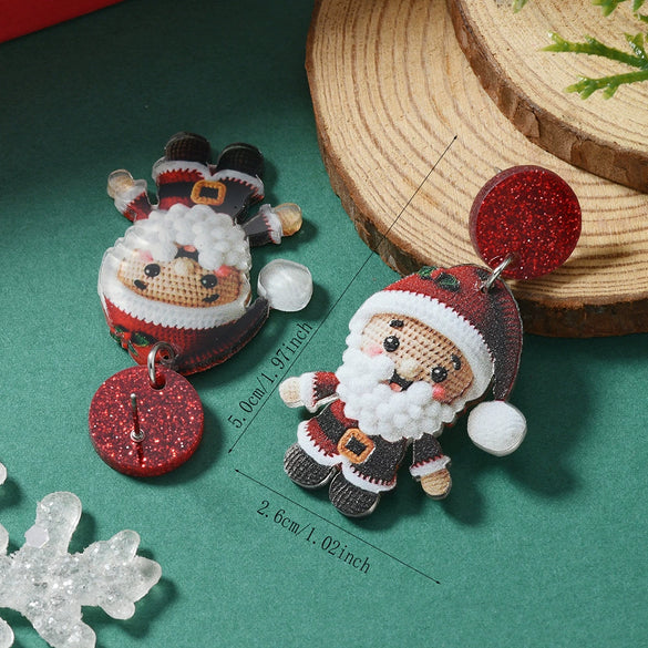 Acrylic Doublesided Earrings With Christmas Creative Santa Claus Snowman Kitten Snowflake And Flower Printing