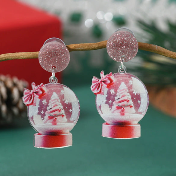 Acrylic Doublesided Earrings With Christmas Creative Santa Claus Snowman Kitten Snowflake And Flower Printing