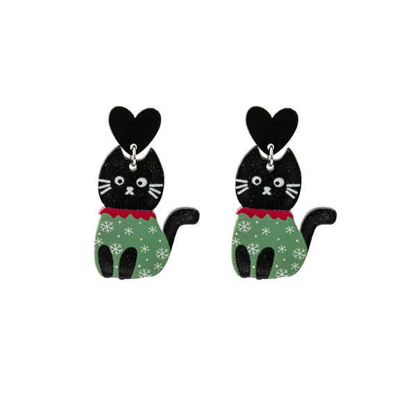 Acrylic Earrings With Cat Pumpkin Snowflake Animals Pattern And Electroplating For Women