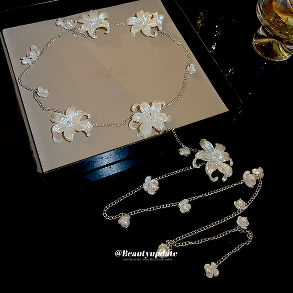 Acrylic Flower Waist Chain Necklace Dualuse Set With Pearls Women's Fashion Jewelry