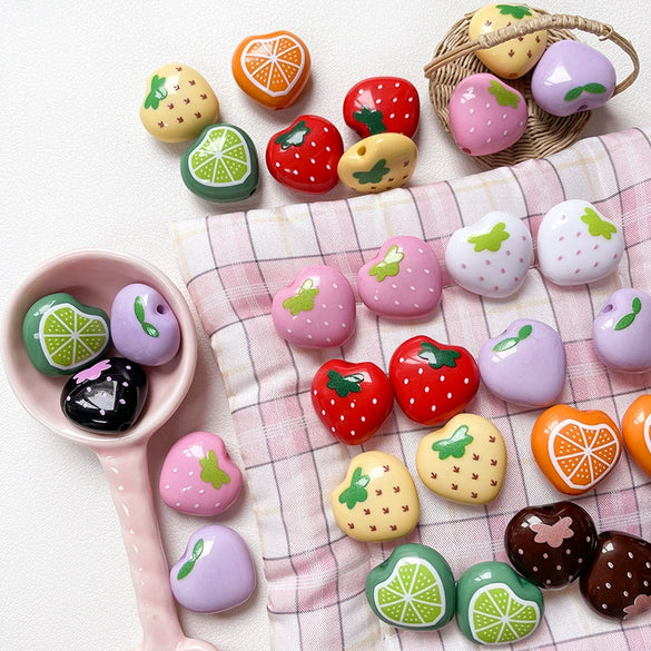 Acrylic Fruit Series Love Beads Mobile Phone Chain Jewelry Accessories With Line Pattern