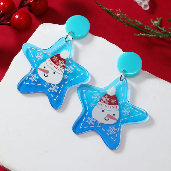 Acrylic Geometric Christmas Earrings With Printing Fashion Creative Cute Jewelry For Women
