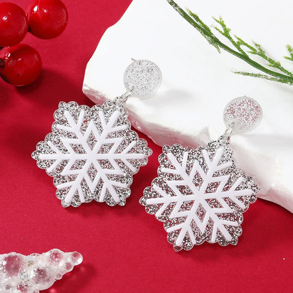 Acrylic Geometric Christmas Earrings With Printing Fashion Creative Cute Jewelry For Women
