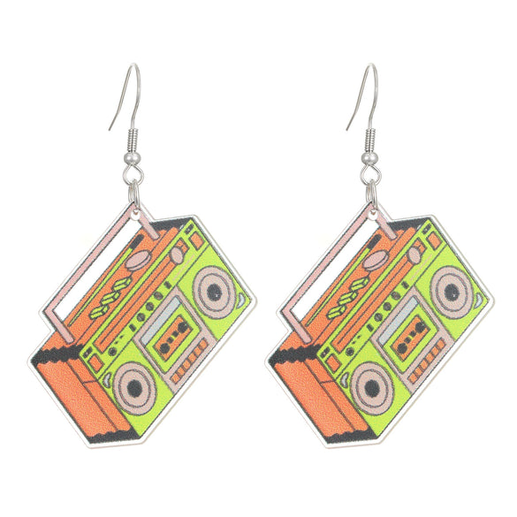 Acrylic Geometric Retro Nostalgic Radio Series Electroplated Earrings For Women