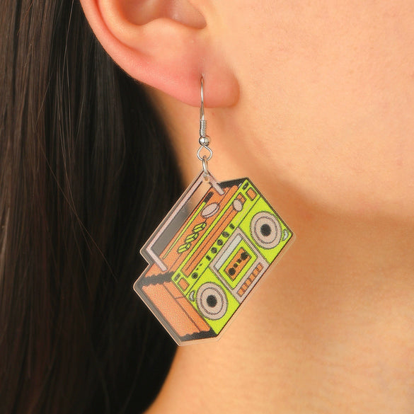 Acrylic Geometric Retro Nostalgic Radio Series Electroplated Earrings For Women
