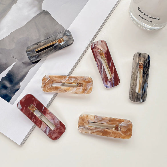 Acrylic Hairpin Square Water Drop Edge Clip With Marble Texture Handmade Women's Hair Accessories