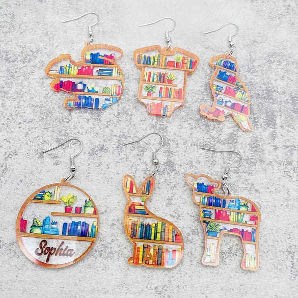 Acrylic Handmade Animal Geometric Cartoon Character Earrings For Women Book Lovers