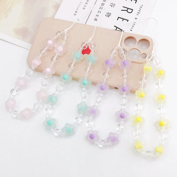 Acrylic Handmade Flower Beaded Mobile Phone Chain Jewelry Accessories Antilost Rope