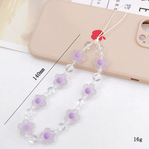 Acrylic Handmade Flower Beaded Mobile Phone Chain Jewelry Accessories Antilost Rope
