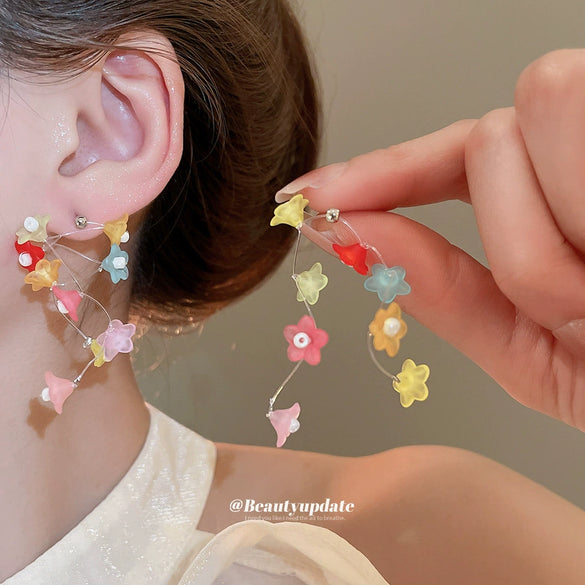 Acrylic Handmade Flower Trumpet Tassel Ear Studs For Women Summer Holiday Fashion All Match Earrings With Design Sense Niche