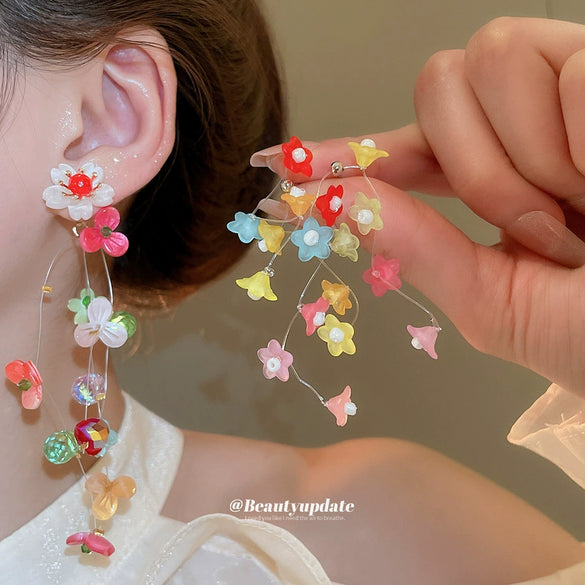 Acrylic Handmade Flower Trumpet Tassel Ear Studs For Women Summer Holiday Fashion All Match Earrings With Design Sense Niche