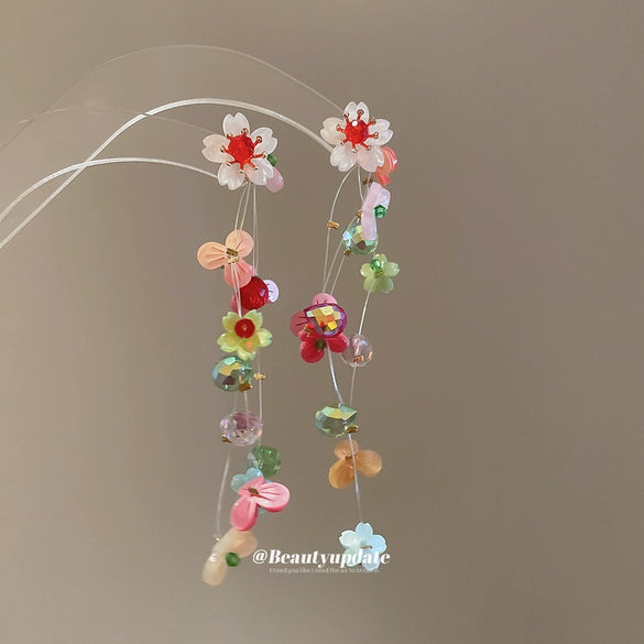 Acrylic Handmade Flower Trumpet Tassel Ear Studs For Women Summer Holiday Fashion All Match Earrings With Design Sense Niche