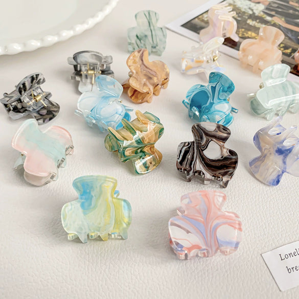Acrylic Handmade Small Grab Hair Clip Natural Style Blocks Design