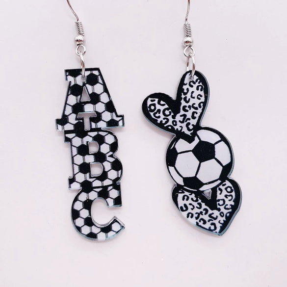 Acrylic Handmade Sports Earrings With Leopard Print Football Basketball Heart Cartoon Characters Ushape Geometric Letters Numbers Text Patterns For Women