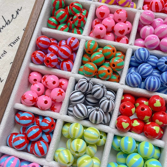 Acrylic Loose Beads Heart Star Shaped Colorful Striped Diy Handmade Mobile Phone Chain Accessories