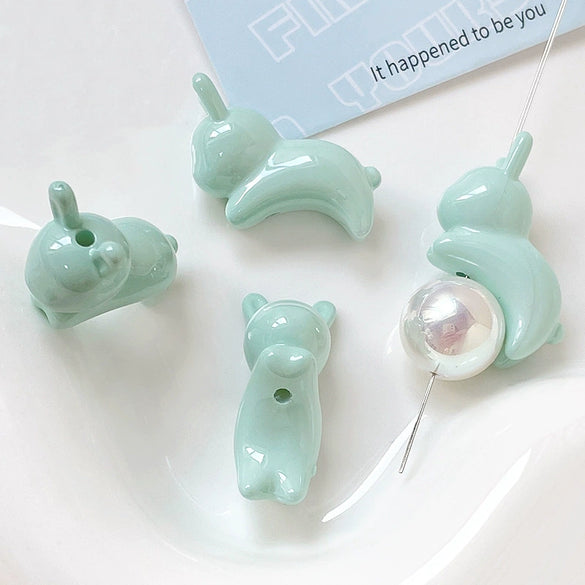 Acrylic Loose Beads Jewelry Accessories With Line Pattern Handmade By Baking Varnish Bunny And Jelly Bean Shaped