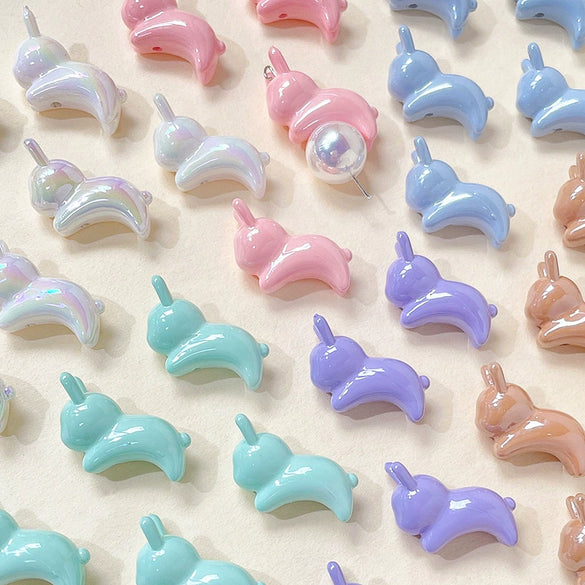 Acrylic Loose Beads Jewelry Accessories With Line Pattern Handmade By Baking Varnish Bunny And Jelly Bean Shaped
