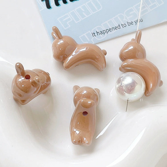 Acrylic Loose Beads Jewelry Accessories With Line Pattern Handmade By Baking Varnish Bunny And Jelly Bean Shaped