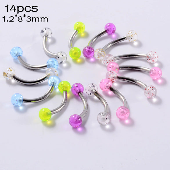 Acrylic Luminous Tongue Piercing Nail Set Round Fantasy Crack Ball Navel Ring Horseshoe Ring Nose Ring