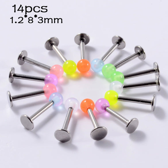 Acrylic Luminous Tongue Piercing Nail Set Round Fantasy Crack Ball Navel Ring Horseshoe Ring Nose Ring