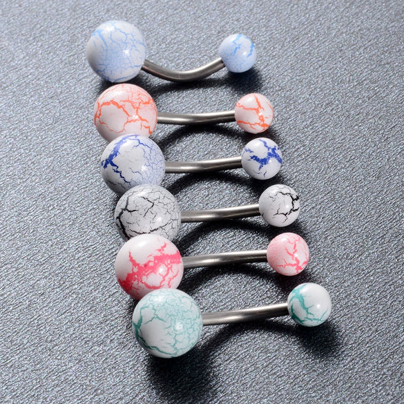 Acrylic Luminous Tongue Piercing Nail Set Round Fantasy Crack Ball Navel Ring Horseshoe Ring Nose Ring