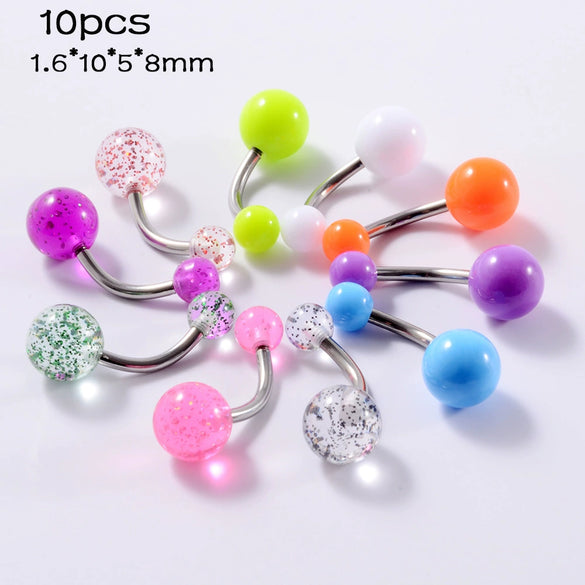 Acrylic Luminous Tongue Piercing Nail Set Round Fantasy Crack Ball Navel Ring Horseshoe Ring Nose Ring