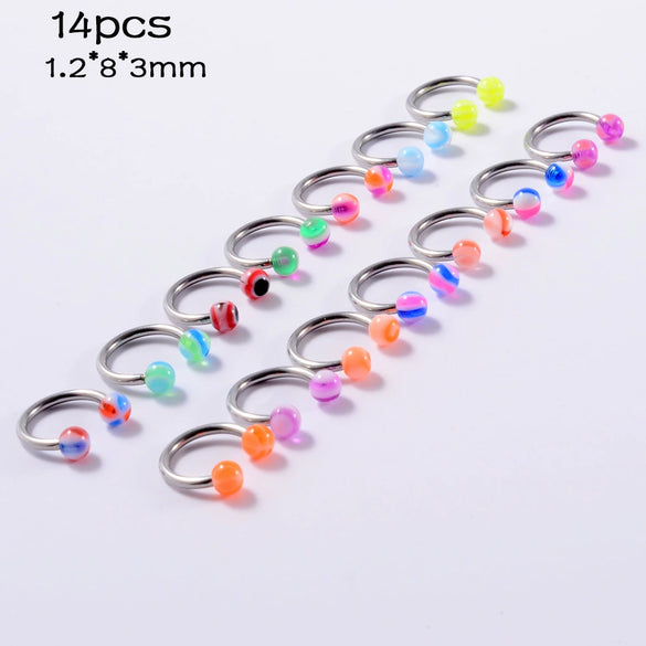 Acrylic Luminous Tongue Piercing Nail Set Round Fantasy Crack Ball Navel Ring Horseshoe Ring Nose Ring