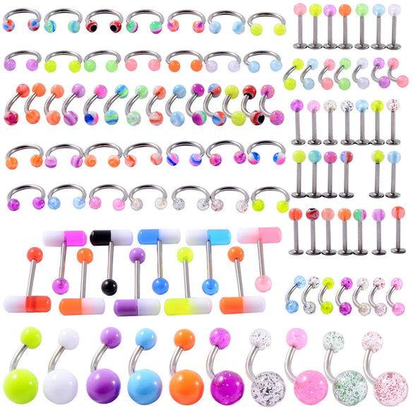 Acrylic Luminous Tongue Piercing Nail Set Round Fantasy Crack Ball Navel Ring Horseshoe Ring Nose Ring