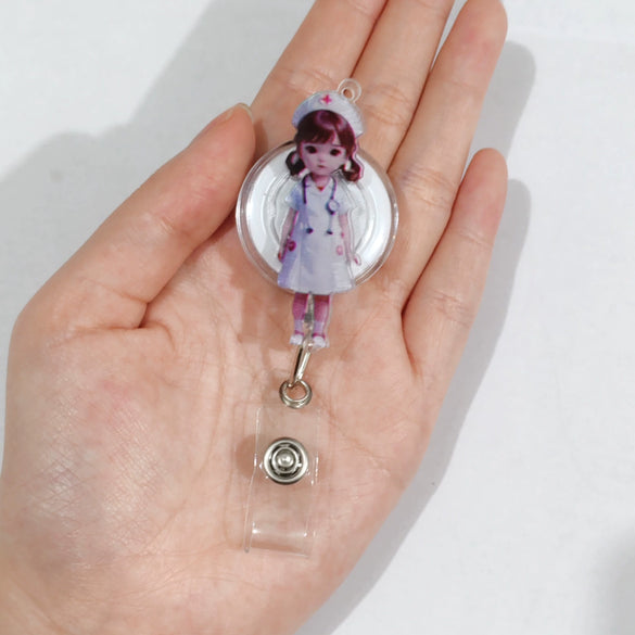 Acrylic Nurse Easy Pull Buckle Retractable Cartoon Keychain