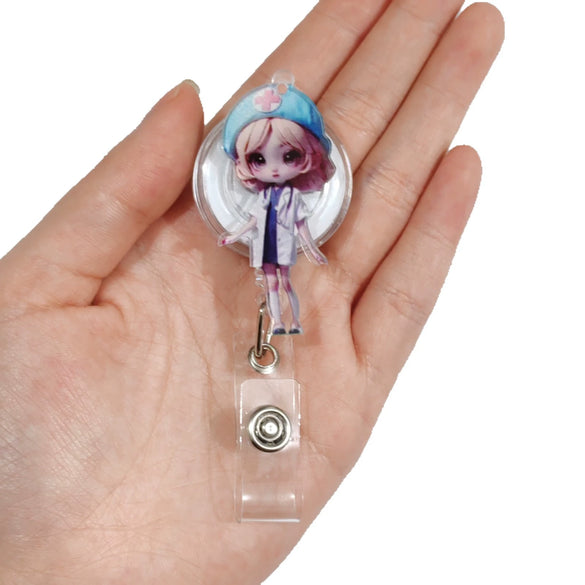 Acrylic Nurse Easy Pull Buckle Retractable Cartoon Keychain
